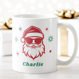 Cool Santa in sunglasses retro stars custom name Kaffeetasse
