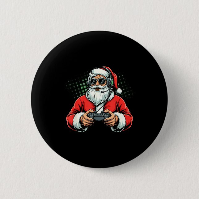 Cool Santa Playing Video Games Christmas Gamer Boy Button (Vorderseite)