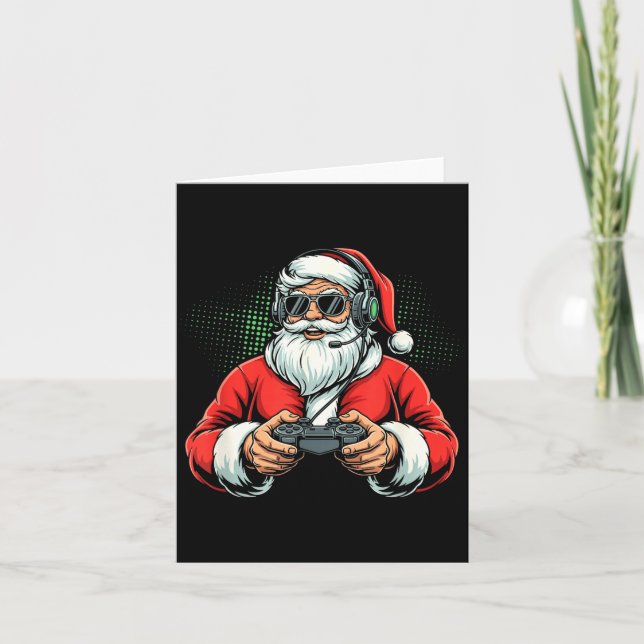 Cool Santa Playing Video Games Christmas Gamer Boy Karte (Vorderseite)