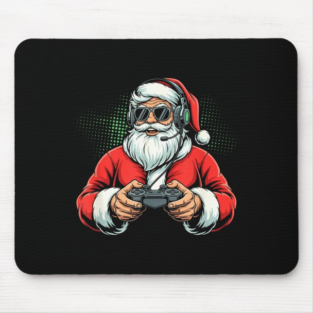 Cool Santa Playing Video Games Christmas Gamer Boy Mousepad (Vorne)