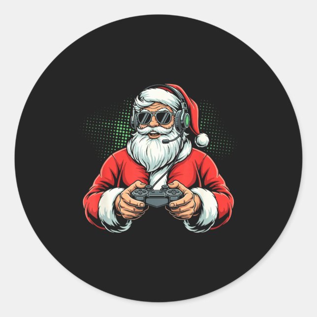 Cool Santa Playing Video Games Christmas Gamer Boy Runder Aufkleber (Vorderseite)