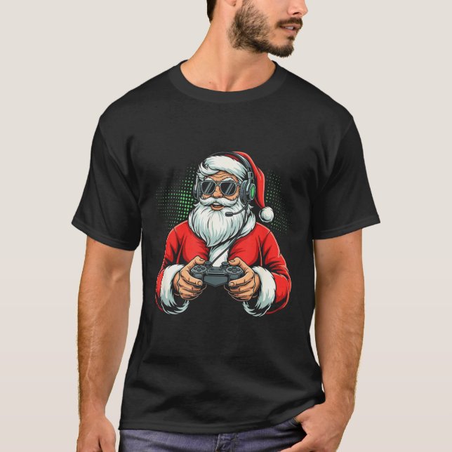 Cool Santa Playing Video Games Christmas Gamer Boy T-Shirt (Vorderseite)