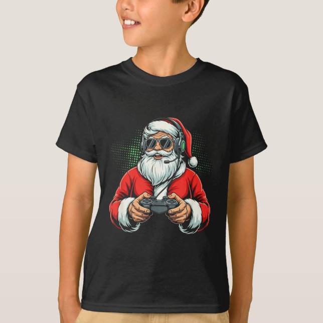 Cool Santa Playing Video Games Christmas Gamer Boy T-Shirt (Vorderseite)