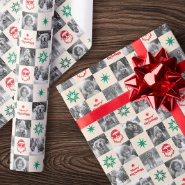 Cool Santa Retro Frohe Weihnachten Foto rot grün Geschenkpapier