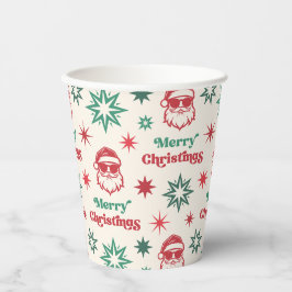 Cool Santa Retro Frohe Weihnachten Party rot grün Pappbecher