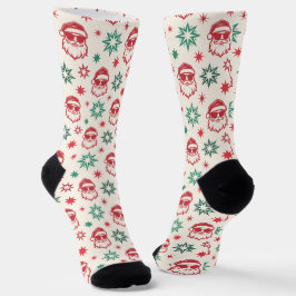 Cool Santa retro pale red green cream Christmas Socken