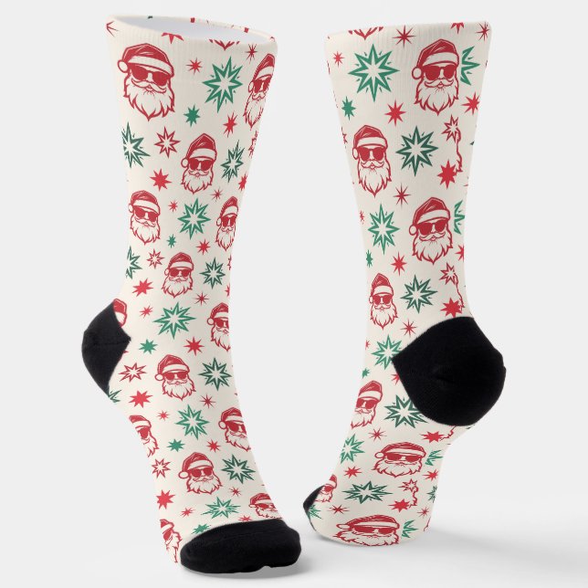 Cool Santa retro pale red green cream Christmas Socken (Gewinkelt)