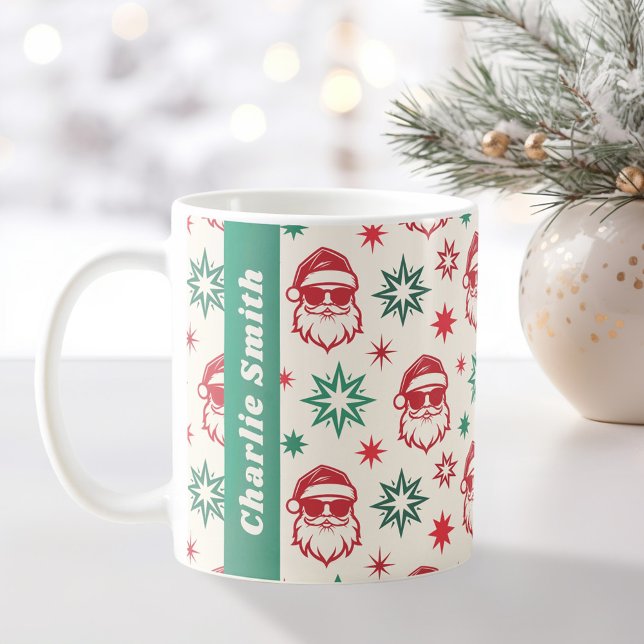 Cool Santa retro stars pale red green Christmas Kaffeetasse (Cool Santa retro stars pale red green Christmas Coffee Mug)
