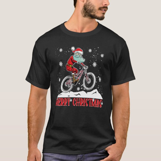 Cool Santa Riding Bicycle Merry Christmas Mountain T-Shirt (Vorderseite)