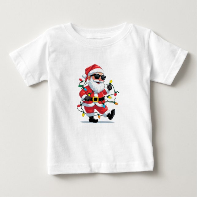 Cool Santa with Christmas Lights – Modern Festive  Baby T-shirt (Vorderseite)