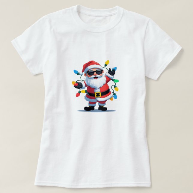 Cool Santa with Christmas Lights – Modern Festive  T-Shirt (Design vorne)