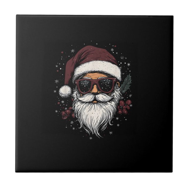 Cool Santa with Sunglasses Christmas Fliese (Vorderseite)