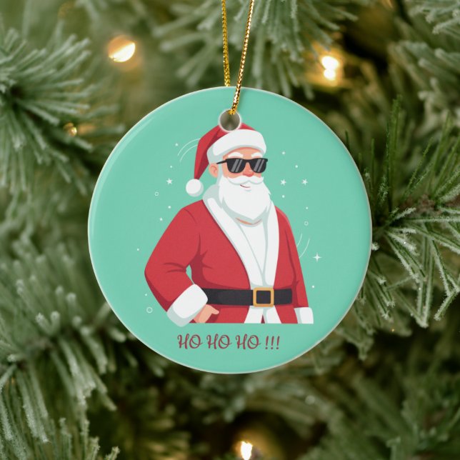 Cool Santa with Sunglasses  Ho Ho Ho Christmas Keramik Ornament (Baum)