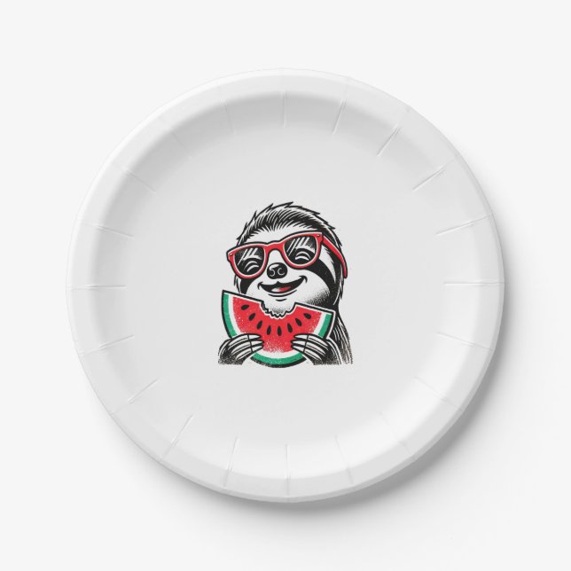 Cool Schlummertrinker isst Wassermelone Pappteller (Vorderseite)