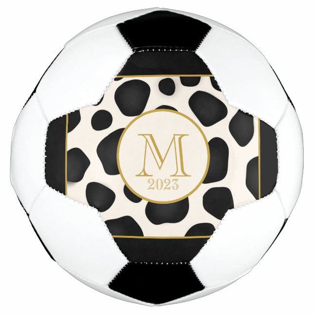 Cool Schwarz & Weiß & Gold 2023 Monogramm Fußball (Vorderseite)