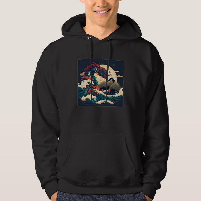 Cool Sea Dragon Illustration Ocean Waves Sunset Wo Hoodie (Vorderseite)