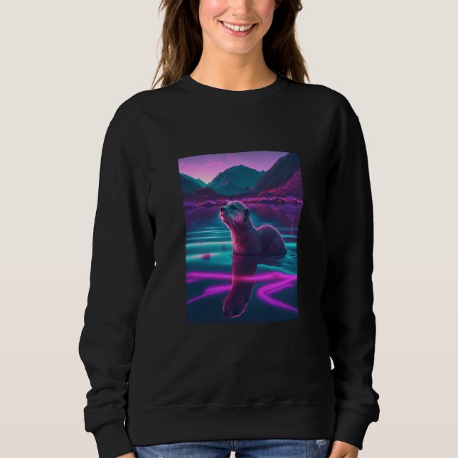 Cool Sea Otter Synthwave Wandering Otter  2 Sweatshirt (Vorderseite)