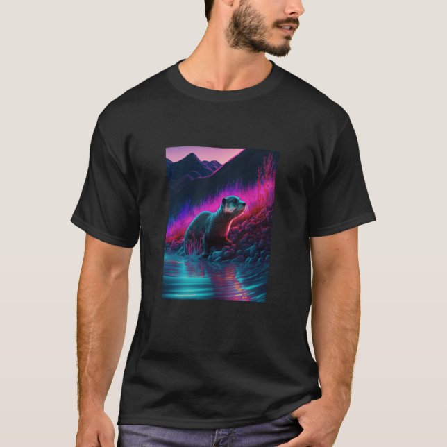 Cool Sea Otter Synthwave Wandering Otter  3 T-Shirt (Vorderseite)