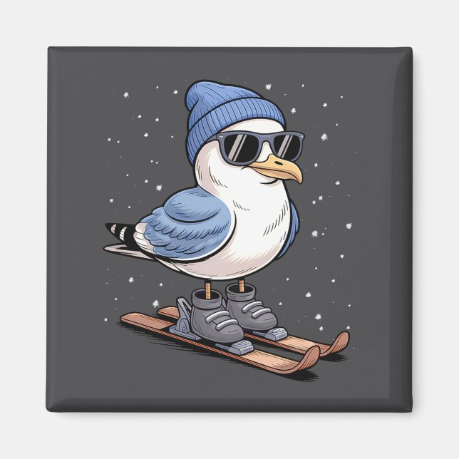 Cool Seagull On Skis - Nordic Winter Seagulls Aprè Magnet (Vorne)