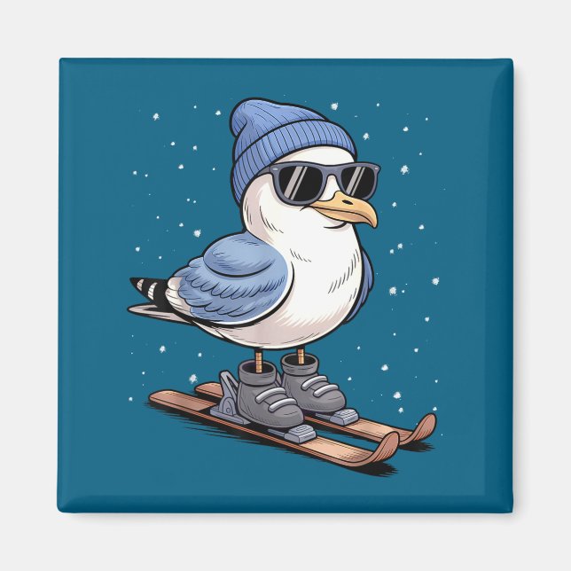 Cool Seagull On Skis - Nordic Winter Seagulls Aprè Magnet (Vorne)