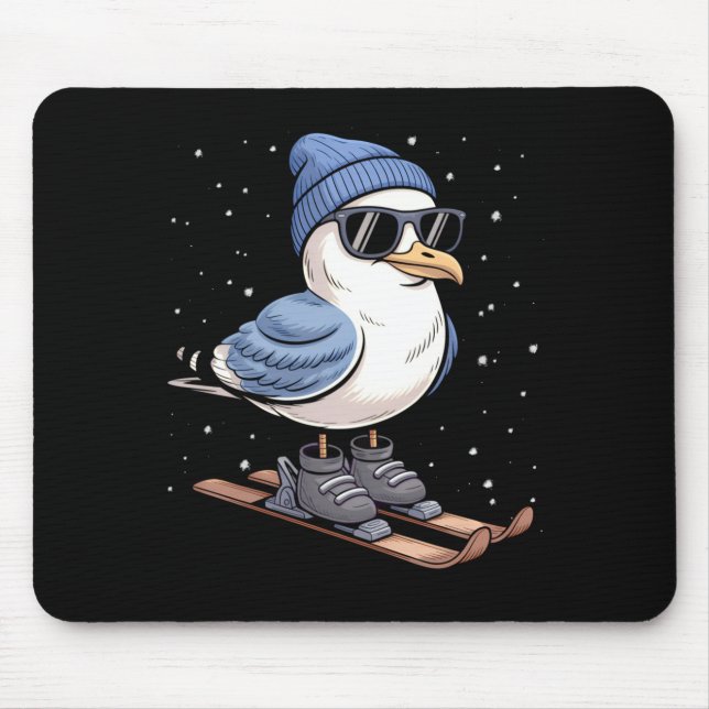 Cool Seagull On Skis - Nordic Winter Seagulls Aprè Mousepad (Vorne)