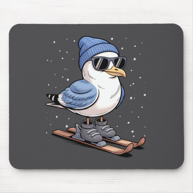 Cool Seagull On Skis - Nordic Winter Seagulls Aprè Mousepad (Vorne)