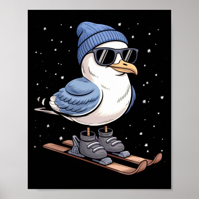 Cool Seagull On Skis - Nordic Winter Seagulls Aprè Poster (Vorne)