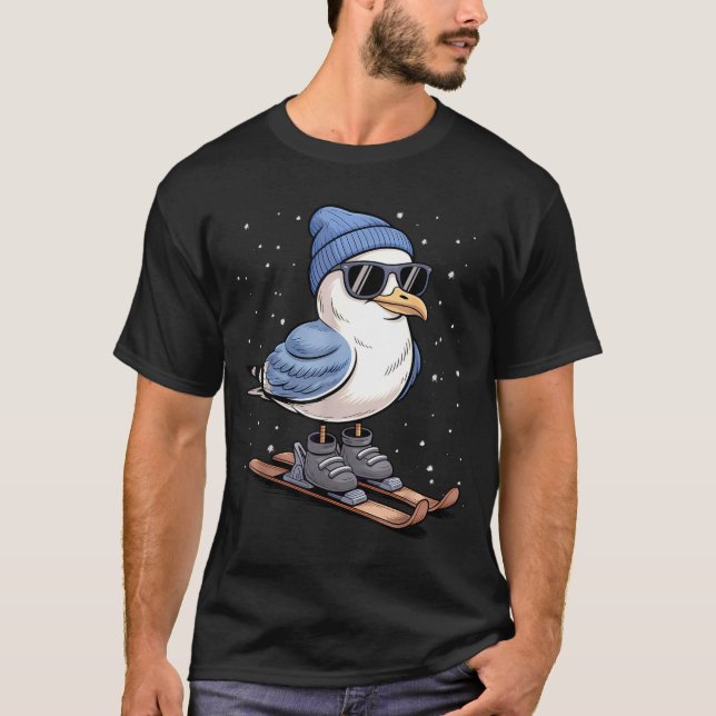 Cool Seagull On Skis - Nordic Winter Seagulls Aprè T-Shirt (Vorderseite)