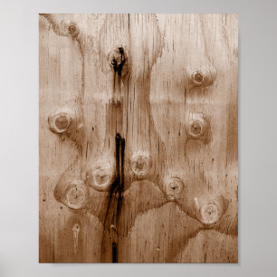 Cool Sepia Wood Grain Knot Texture Poster