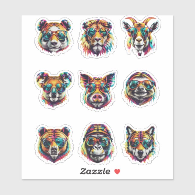 Cool Shades Animal Squad Aufkleber (Blatt)