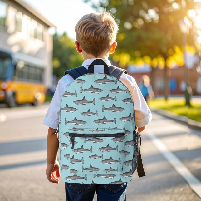 Cool Sharks Blue Ocean School Bedruckter Rucksack (Cute shark pattern backpack.)