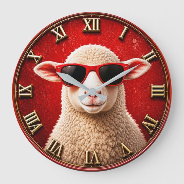 Cool Sheep Funny Farmhouse Sheep Decor Große Wanduhr (Vorderseite)