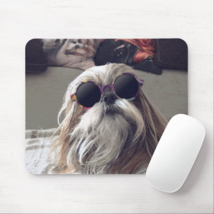 Cool Shih Tzu lang haar Vintag Sonnenbrille Foto Mousepad