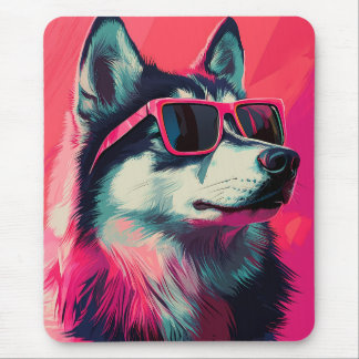 Cool Siberian Husky dog with sunglasses Mousepad