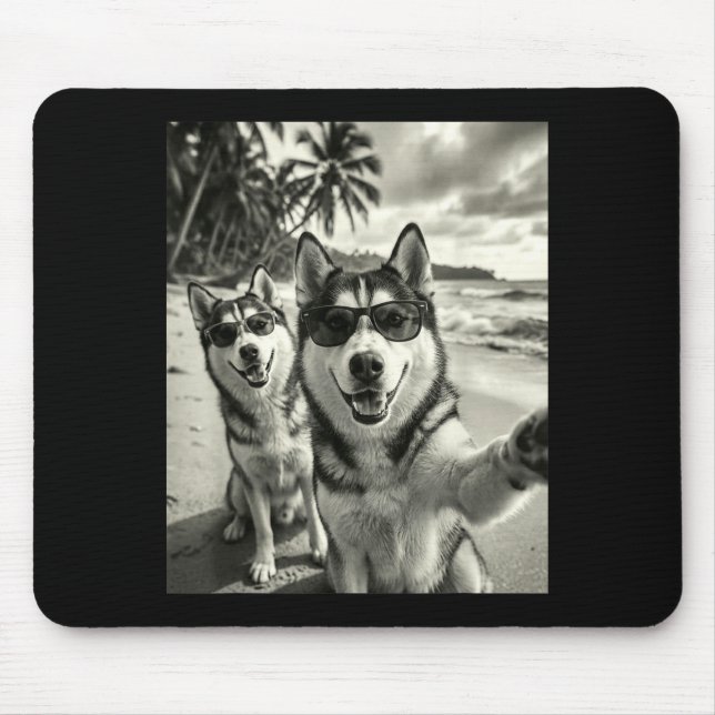 Cool siberian husky funny dog selfie beach mousepad (Vorne)