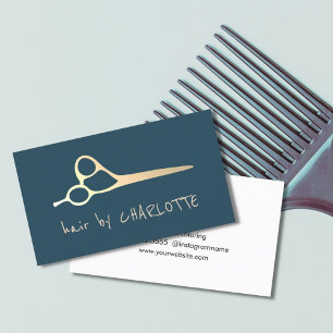 Cool Simple Blue Imitate Gold Scissors Haarbylist Visitenkarte
