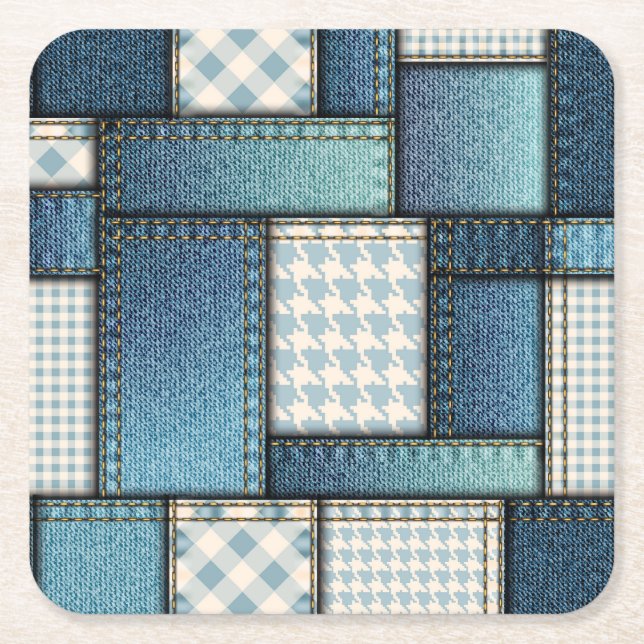 Cool Simulated Blue Denim Fabric Rechteckiger Pappuntersetzer (Vorderseite)