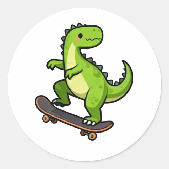 Cool Skateboarding Dinosaur Kids T-Shirt Design Runder Aufkleber (Vorderseite)