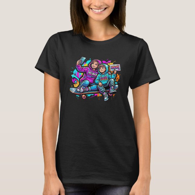 Cool Skater Mom & Son Graffiti Street Style T-Shir T-Shirt (Vorderseite)