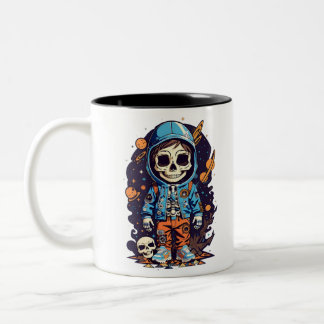 Cool Skeleton Astronaut in Hoodie Space Cartoon Zweifarbige Tasse