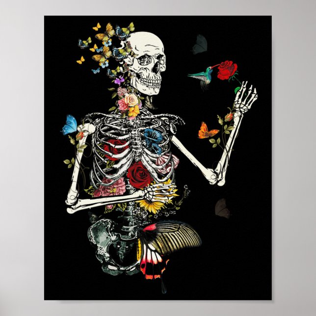 Cool Skeletton Pflanze Natur Blume Halloween Poster (Vorne)