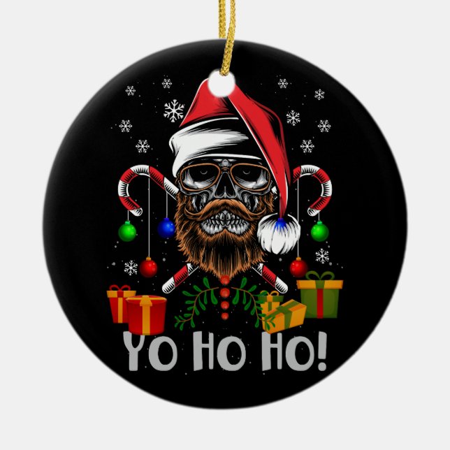 Cool Skull Beard Santa Pirate Christmas Jolly Roge Keramik Ornament (Vorne)