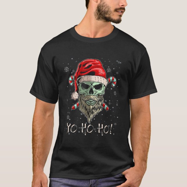Cool Skull Beard Santa Pirate Christmas Jolly Roge T-Shirt (Vorderseite)