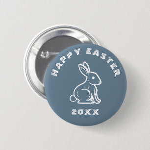 Cool Slate Blue White Happy Oaster Bunny Rabbit Button