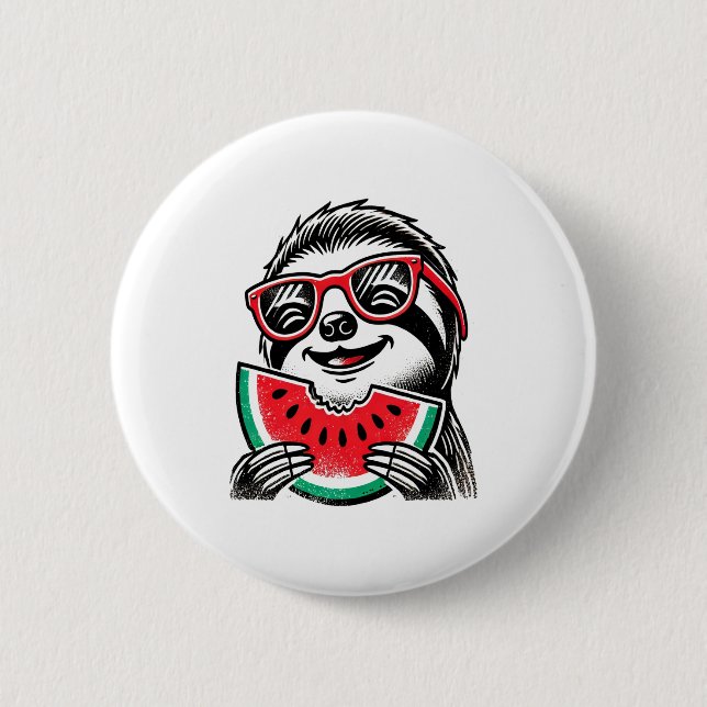 Cool Sloth Eating Watermelon Button (Vorderseite)