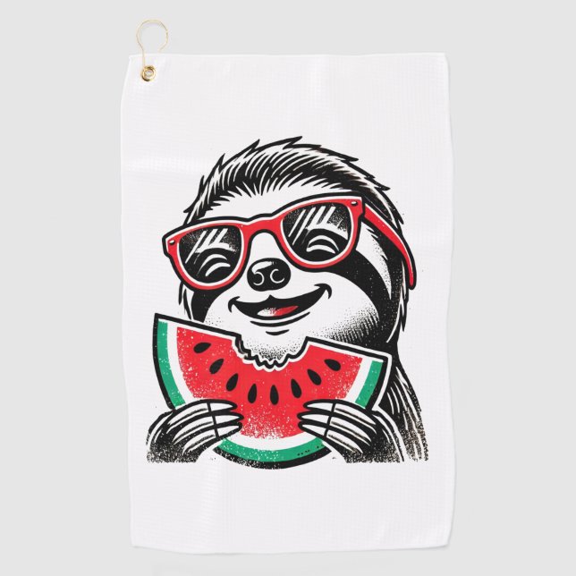 Cool Sloth Eating Watermelon Golfhandtuch (Vorderseite)