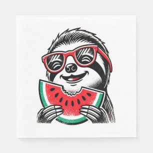 Cool Sloth Eating Watermelon Serviette