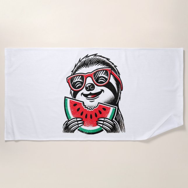 Cool Sloth Eating Watermelon Strandtuch (Vorderseite)