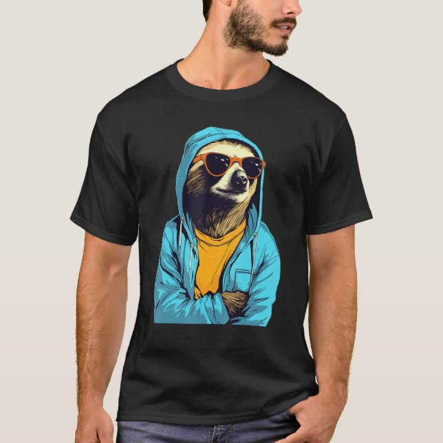 Cool Sloth With Sunglasses And Blue Jacket For Laz T-Shirt (Vorderseite)