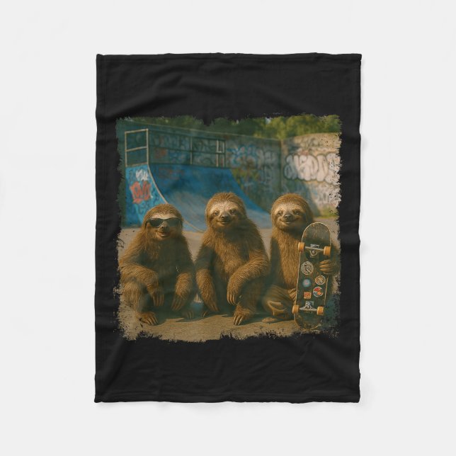 Cool Sloths Skatepark Vintage Photo  Fleecedecke (Vorderseite)